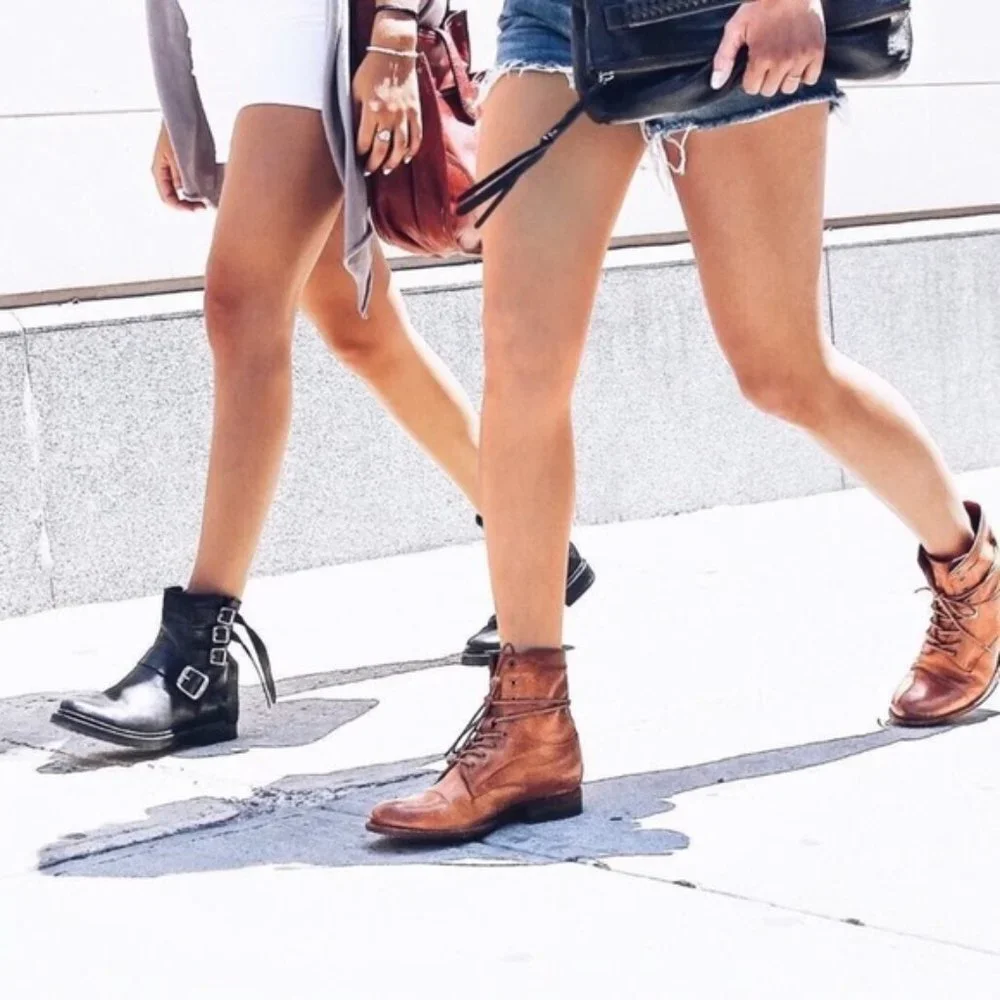 Frye Erin Lug Work Lace Up Combat Cognac Brown Leather Winter Fall Ankle Boot - Picture 5 of 15